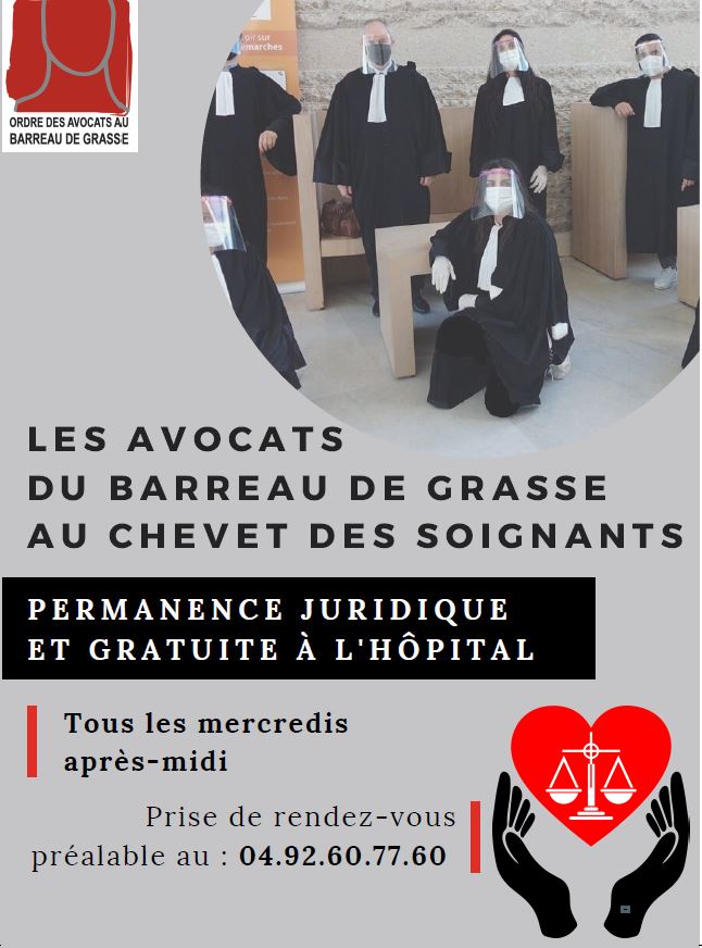 CANNES "Solidarité du Barreau de Grasse et du CDAD avec le personnel soignant" "Les avocats du Barreau de Grasse au chevet du personnel soignant"